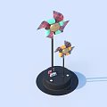 Decorative Household Pinwheels With Large And Small Plaid Patterns On Black Base 3d model
