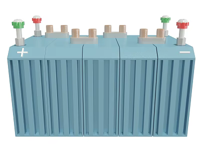 Blue Industrial Equipment Multiple Stacked Units with Top Red Green Buttons and Plus Minus Signs 3d model