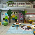 Modern Kindergarten Play Space With Colorful Balloons And Interactive Play Structures 3d model