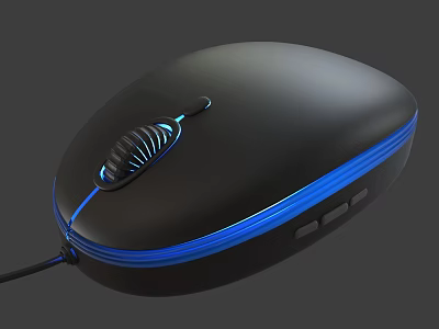 Black Wired Computer Mouse With Blue LED Lights Side Buttons And Sleek Design 3d model