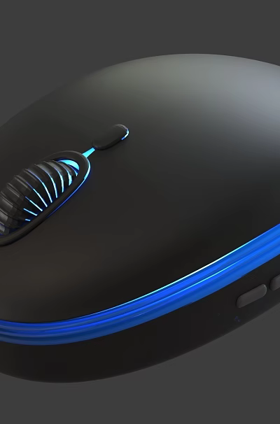 Black Wired Computer Mouse With Blue LED Lights Side Buttons And Sleek Design 3d model