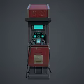 3D Rendered Red Gray Fuel Dispenser With Green Display And Control Panel