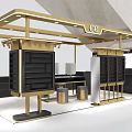Modern Gold And Black Mall Counter With GC Logo Display Screen And Shelves