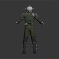 Game Movie Character In Green Armor With Gray Helmet And Military Sci Fi Gear