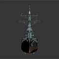 Realistic 3D Battleship Model With Blue Hull Red Bottom Radar Turret And Reflective Surface