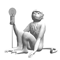Monkey Shaped White Table Lamp in Sitting Pose Holding Bulb and Cord