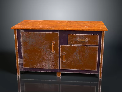 Rustic Wooden Cabinet With Brown Top Double Doors Drawer And Metal Handles 3d model