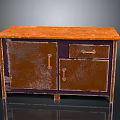 Rustic Wooden Cabinet With Brown Top Double Doors Drawer And Metal Handles