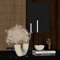 Modern Decorative Ornament Set With Dried Flowers Candle Holders And Figurine On Books