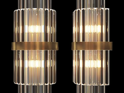 Modern Illuminated Wall Lamps With Transparent Glass Shades Gold Metal Rings And Vertical Lines 3d model