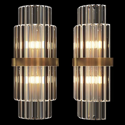 Modern Illuminated Wall Lamps With Transparent Glass Shades Gold Metal Rings And Vertical Lines 3d model
