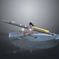 Tactical Military Missile Launcher With Yellow Section And Gray Body Mounted On Stand