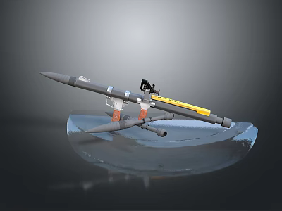 Tactical Military Missile Launcher With Yellow Section And Gray Body Mounted On Stand 3d model