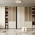 Elegant Modern Wardrobe Design With Beige Finish Drawers And Open Storage Shelves