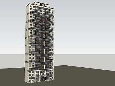 Tall Modern Residential High Rise Building Exterior With Many Windows And Balconies 3d model