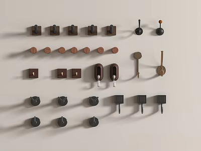 Diverse Wall Mounted Hooks With Various Designs Colors And Materials For Home Decor 3d model