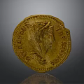 Ancient Gold Coin Carved Sculpture With Detailed Portrait And Inscriptions