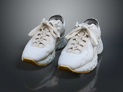 White Casual Sneakers With Laces And Yellow Soles For Daily Wear 3d model