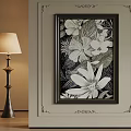 Framed Floral Decorative Painting With Vintage Lamp And Wall Accents
