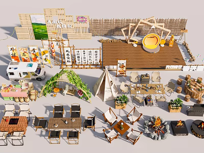 Natural Wooden Outdoor Playground Equipment Featuring Climbing Frames Swings and Slides 3d model