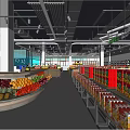 Well Lit Modern Supermarket Interior With Fresh Fruits And Organized Product Shelves