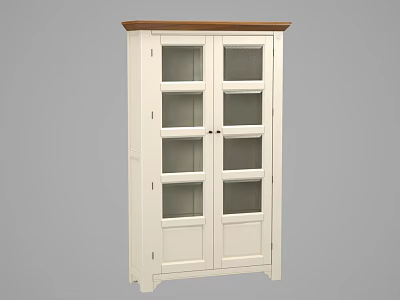 White Bookcase With Glass Doors Wooden Top And Simple Storage Design 3d model