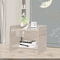 Wooden Nightstand with Potted Plant Photo Frame and Books on Lower Shelf