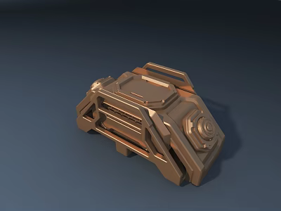 Golden Futuristic Mechanical Device With Geometric Structure And Metallic Components 3d model
