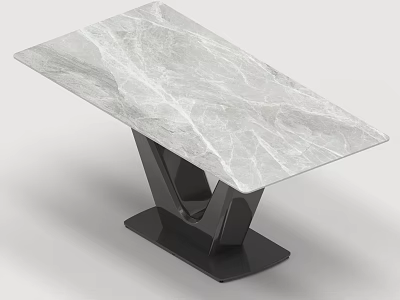 Modern Dining Table Set With Sleek Marble Top And Black Geometric Metal Legs 3d model