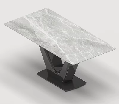 Modern Dining Table Set With Sleek Marble Top And Black Geometric Metal Legs 3d model