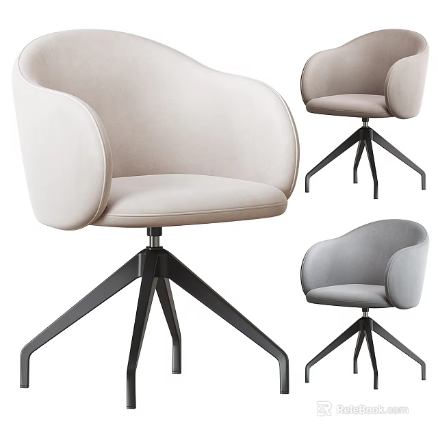 Modern Beige And Gray Velvet Accent Chair With Armrest And Metal Swivel Base 3d model 