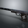 Black Gray Tactical Pistol With Engraved Spider Patterns On Metal Grip