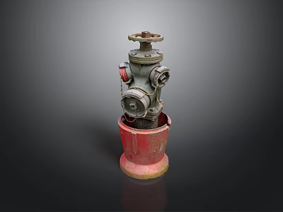 Vintage Metal Fire Hydrant With Red Base And Top Valve Components 3d model