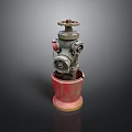 Vintage Metal Fire Hydrant With Red Base And Top Valve Components