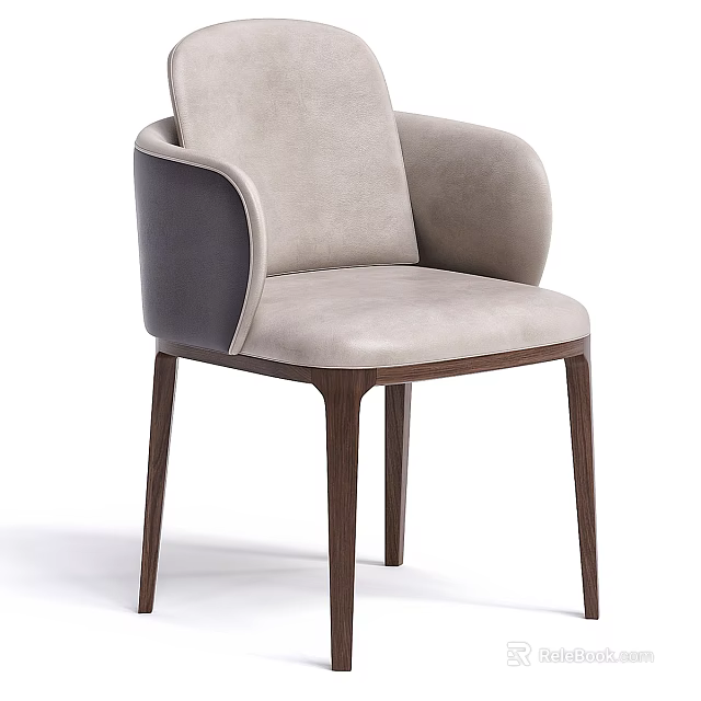 Modern Upholstered Accent Chair with Light Gray Back Dark Gray Arms and Dark Wooden Legs 3d model 