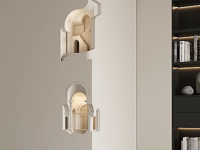 Elegant Modern Interior Wall Decor With Stylish Wall Lamps And Bookshelves 3d model