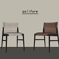 Poliform Modern Dining Chairs With Beige And Brown Upholstery And Black Wooden Legs