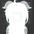 Game Movie Character with Blue Long Hair Black Horns Red Accents Black Sleeveless Top