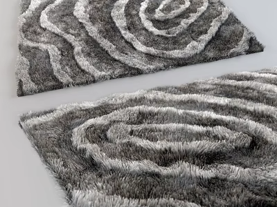 Soft Gray And White Square Carpet With Swirl Pattern Plush Fluffy Texture 3d model