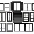 Various Window And Door Designs With Different Frame Styles And Glass Patterns 3d model