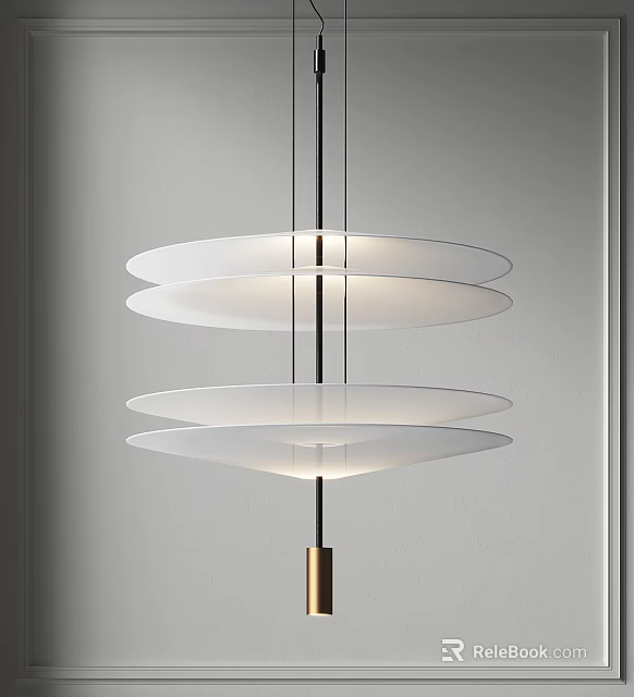 Modern Pendant Light With Multi Layer Circular White Shades And Metal Frame Design 3d model 