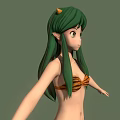Anime Girl Character With Green Hair Cat Ears Tiger Pattern Bikini Boots Three Angle Views
