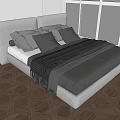 Double Bed Interior With Light Gray Headboard Gray Pillows Dark Blanket Window And Sea View