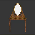 Stylish Wooden Dressing Table With Round Mirror And Two Storage Drawers