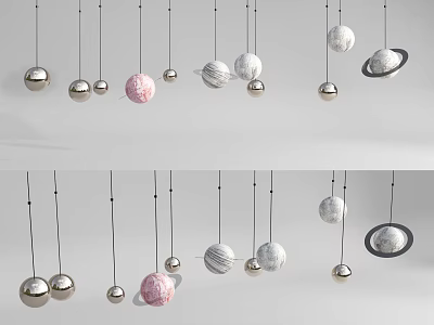 Modern Chandelier Design With Hanging Decorative Spheres In Silver Pink And White 3d model