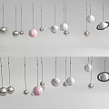 Modern Chandelier Design With Hanging Decorative Spheres In Silver Pink And White