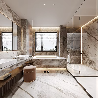 Modern Luxury Bathroom Interior With Marble Bathtub Shower And Vanity 3d model