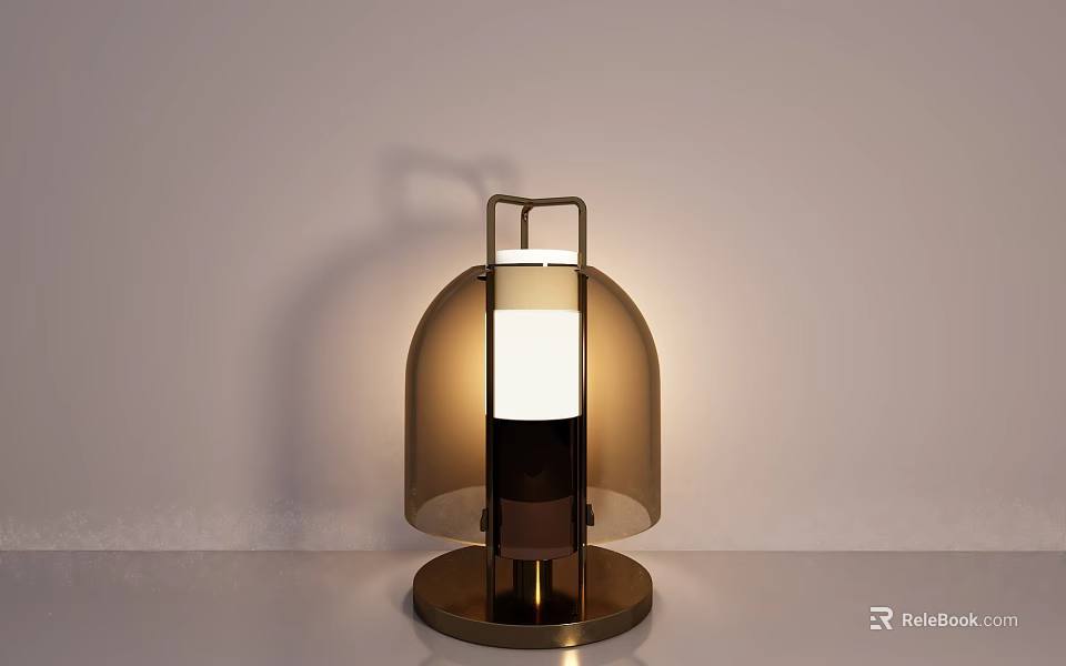Modern Table Lamp With Transparent Glass Shade Metal Frame And Round Base Illuminated 3d model 