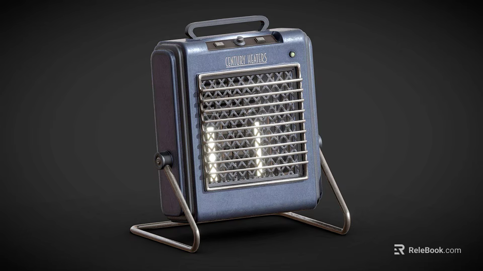 Vintage National Electric Heater With Blue Exterior Metal Stand And Glowing Grid 3d model 
