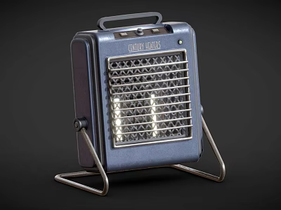 Vintage National Electric Heater With Blue Exterior Metal Stand And Glowing Grid 3d model
